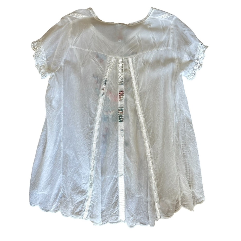 JOHNNY WAS Vara White Embroidered Eyelet Blouse M Cupra Rayon Boho Floral Top - Picture 4 of 8